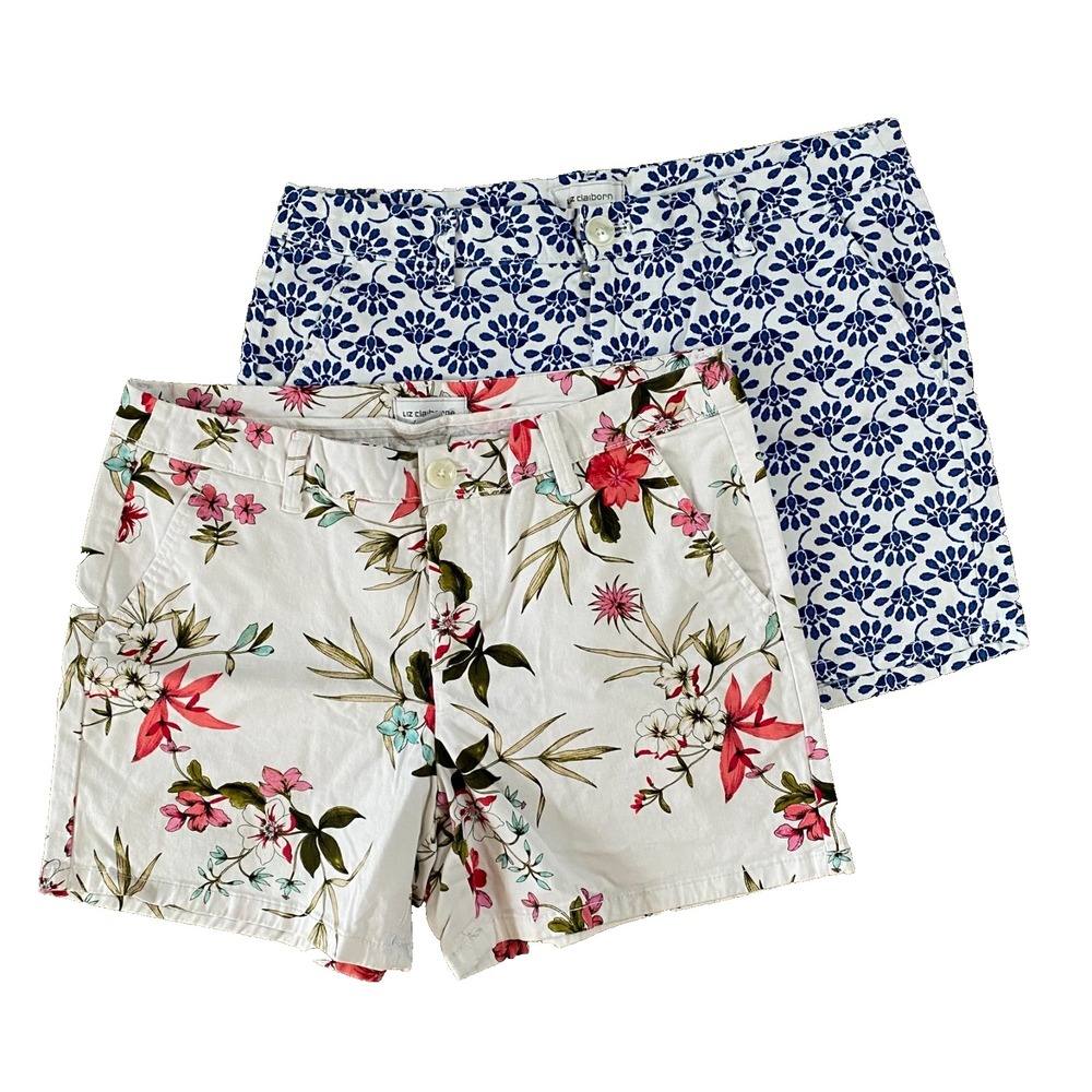 Liz‎ Claiborne Chino Shorts Bundle Women size 8 Floral Great Condition